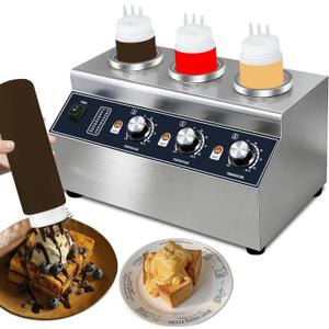 Premium Sauce Warmer - 3-Station 160W Commercial-Grade Condiment Warmer with Independent Temperature Control, Stainless Steel