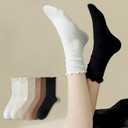 Rueesh 6 Pairs Breathable Women Warm Ruffle Ankle Socks Winter Cozy Knit Cotton Crew Socks Soft Thermal Frilly Calf Socks (White)