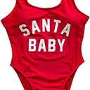 MUZHI Bride Retro One Piece Swimsuit Wifey Squad Swimwear Removable Pad Bathing Suit for Bridal Party Gift (Large, Santa Baby, Red)