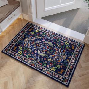 Rugcomf Entryway Rug 2x3 Rug Door Mat Indoor Entrance Washable Rug Small Non-Slip Low Pile Throw Rugs for Entryway, Kitchen, Front Door Indoor Entrance, Entry (Blue)