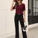 Zeagoo Cable Short Sleeve Sweaters for Women Summer Spring Cute Tops 2026 Trendy Business Causal Outfits Work Blouses Clothes (Red, L)