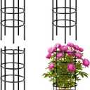 CroBlissful 4 Sets 19.5" X38"h Peony Plant Cage, 3 Tier Large Support Stakes Plant Support Rings Metal Core with PVC Coated Stakes for Garden Outdoor Tomatoes Peonies Rose Climbing Ornamental Flower