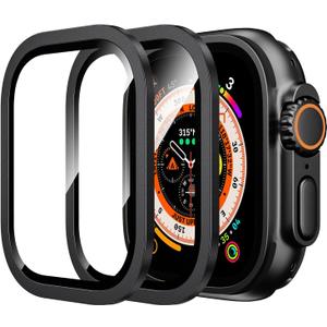 WSKEN for Apple Watch Ultra 2/Ultra Screen Protector 49mm,9H Tempered Glass + Titanium Alloy Frame, [Keep Original] [Touch Sensitive] Lightweight Protective Glass Film for iwatch Ultra 2 Pack,Black