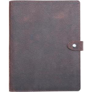 Fan&Ran Leather Mini 3 Ring Binder for 5.5"x8.5" Paper, 1" Round Rings, Interior Pockets & Snap Closure, Half Letter Size, Vintage Brown