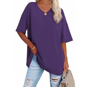 ATHMILE Womens Oversized Shirts V Neck Plus Size Spring Workout Summer Tops Beach Vacation 2026 Gym Clothes Basic Tee Dark Purple Size L
