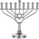 Sziqiqi Hanukkah Menorah 9 Branch: Silver Traditional Menorah with Star of David - Small Chanukah Candle Holder Zinc Alloy 7.48 Tall for Holiday Travel Window Office