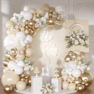 White and Gold Balloon Arch Kit, Metallic Gold and Sand White Balloon Garland Kit for Wedding Birthday Baby Shower Gender Reveal Bridal Decorations