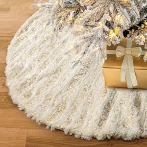 S-DEAL Golden Christmas Tree Skirt, 32 Inches Faux Fur Plush Tree Skirt for Holiday Home Decor Xmas (Yellow)