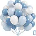 60pcs Dusty Blue Balloons 12inch, Blue and White Balloons with Clear Balloon for Gender Reveal Bridal Baby Shower Birthday Party Decorations