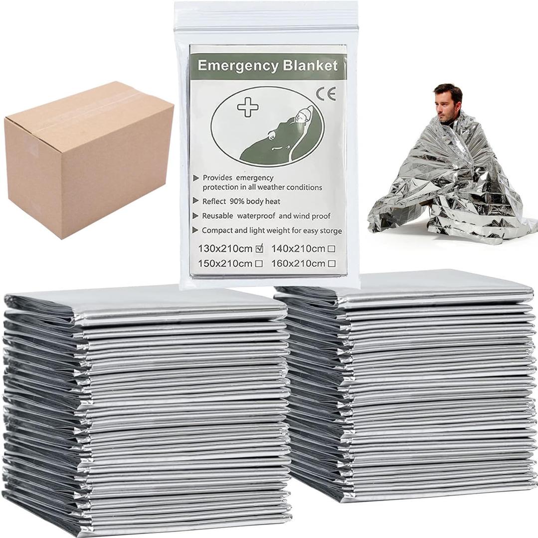 Emergency Foil Blanket Silver (25 Pack), Survival Thermal Mylar Blankets Individually Packaged Perfect for Outdoors, Hiking, Survival, Marathons or First Aid