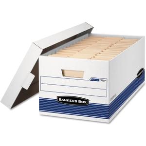 Bankers Box 12 Pack STOR/File Medium-Duty File Storage Boxes, FastFold, Lift-Off Lid, Letter, White/Blue