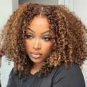 14 Inch Highlight Ombre Culry Bob Wig Human Hair 13x4 Deep Curly Human Hair Wig 200% Density HD Lace Front Wigs Human Hair for Women Pre Plucked Glueless Bob Wigs 4/27