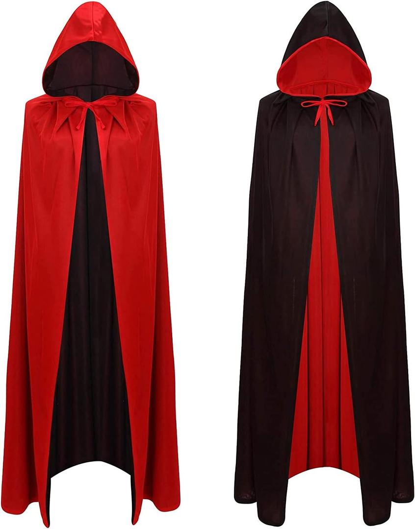 59'' Halloween Vampire Cloak Capes Robes, Unisex Adult or Kids Reversible Hooded Witch Cloak for Party Cosplay Costumes