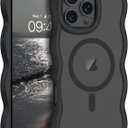 2 x YINLAI Case for iPhone 16 Pro Max 6.9-Inch, Magnetic Compatible with Magsafe Cute Curly Wave Frame Slim Translucent Matte Support Wireless Charging Women Girls Shockproof Protective Phone Cover,Black