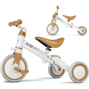 XJD 5 in 1 Toddler Bike, Tricycle for Toddlers 1-3 with Adjustable Seat Height, Removable Pedals, Ideal Balance Bike Birthday Gifts and Toys for Boys and Girls