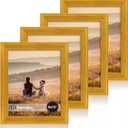 8x10 Picture Frame Set of 4, 1 Wide Molding, Rustic Gold Picture Frames with Real Glass, Vintage Wooden Photo Frames 8 x 10 for Wall Mount and Tabletop Display (8x10 in)
