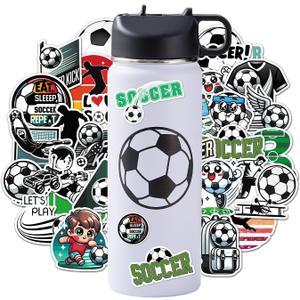 Soccer Water Bottles for Boys 18 oz and 100 PCS Soccer Stickers Sports Insulated Stainless Steel Water Bottle Accessories Stuff Gear Gifts For 8-12 12-14 Player