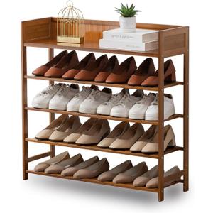 Bamboo Shoe Rack Organizer, 5 Tier Shoe Shelf Storage Organizer, for Entryway, Hallway, and Closet (Brown-31.5)