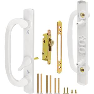 Patio Sliding Glass Door Handle Set with Mortise Lock 45 Keyway, Non-Keyed Offset Position Zinc Diecast I/E Pull Handles, Fits 3-15/16" H.C., 1-3/8" to 2-1/4" Thick Doors, Non-Handed, White