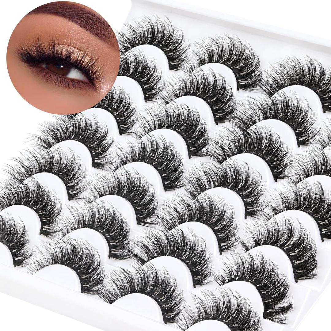 Losha Lashes 14 Pairs Fluffy False Lashes Soft Handmade Fake Eyelashes Vegan Cat Eye Lashes that Like Lash Extensions (P01)