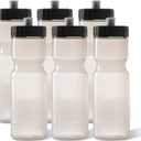 50 Strong Sports Water Bottles  Reusable 22 oz BPA-Free Plastic Bottles with Pull Top Cap  Made in USA  Top Rack Dishwasher Safe  Fits Most Bike Cages Brand (Clear)