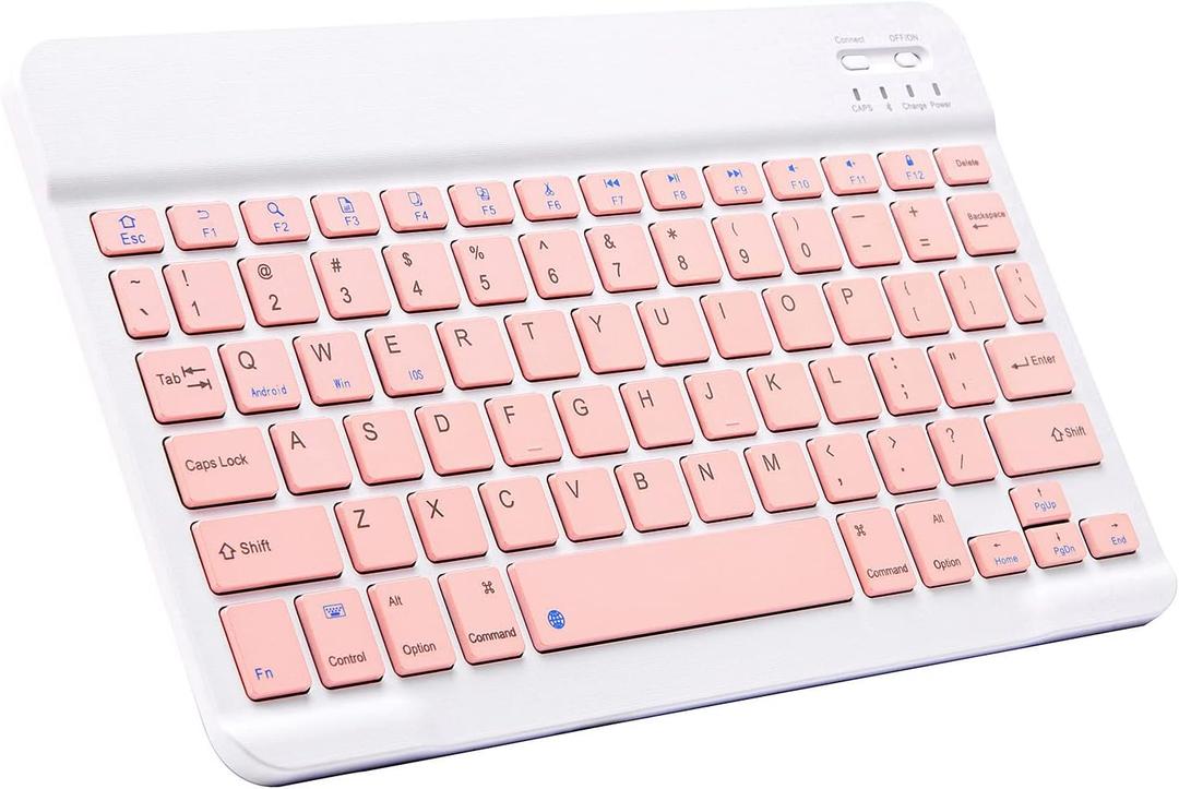 Ultra-Slim Bluetooth Keyboard Portable Mini Wireless Keyboard Rechargeable for Apple iPad iPhone Samsung Tablet Phone Smartphone iPadOS iOS Android (10 inch Pink)