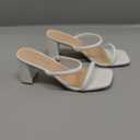 Women's Square Open Toe Heeled Sandals Two Strap Mules Slip On Block Chunky Mid Heels Sandals (8, White)