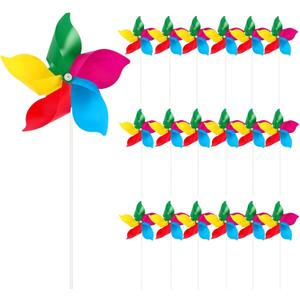 NOVWANG 10 Pack Rainbow Pinwheels, Kids' Party Gifts Flower Wind Spinners, DIY Windmill Crafts, Festival Birthday Colorful Outdoor Decorations for Garden, Lawn, Yard, Patio, Camping, Park