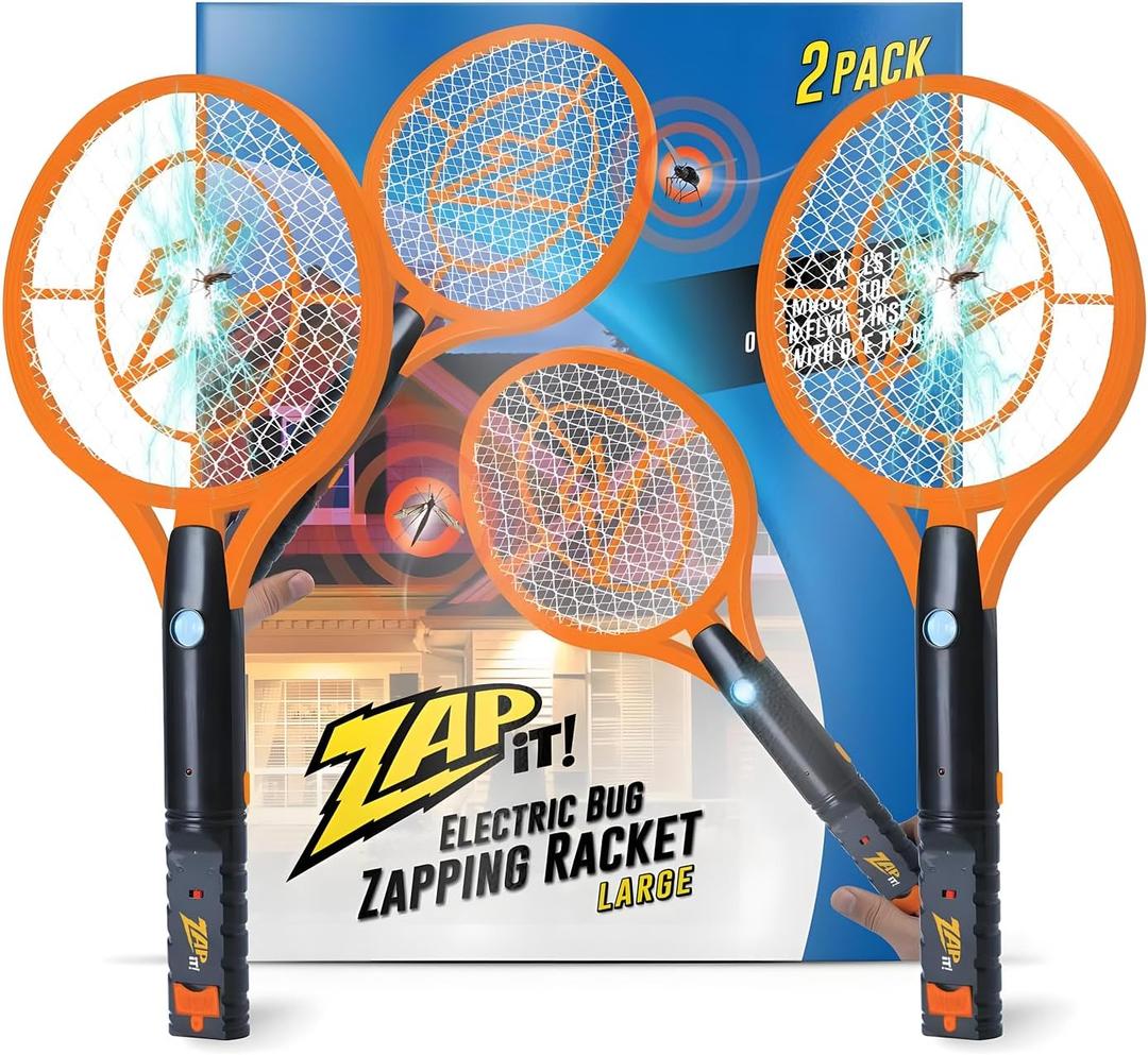 ZAP IT Bug Zapper Electric Fly Swatter Racket - High Power 4000 Volt Indoor Mosquito Zapper - USB Rechargeable Bat for Indoor and Outdoor - Portable Mini Electric Bat for Flies - Large 2 Pack, Orange