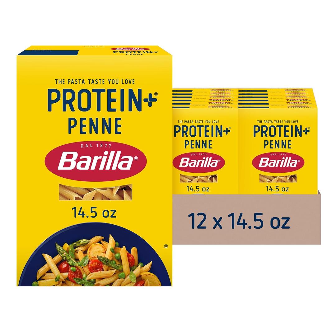 Barilla Protein+ (Plus) Penne Pasta, 14.5 Ounce (Pack of 12) - plant based - Made from Lentils, Chickpeas & Peas - Non-GMO, Kosher Certified (EXP 07/10/28)