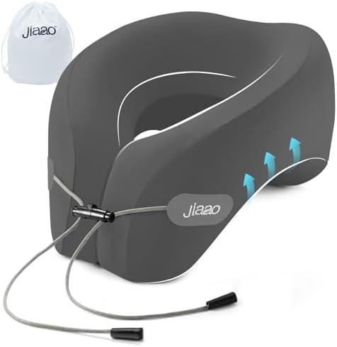 jiaao Upgraded Middle Memory Foam Travel Neck Pillow for Airplane- 360° Ergonomic Head and Neck Support for Flight, Car, Train, Bus - Soft Travel Pillow for Side & Back Sleepers with Travel Pouch