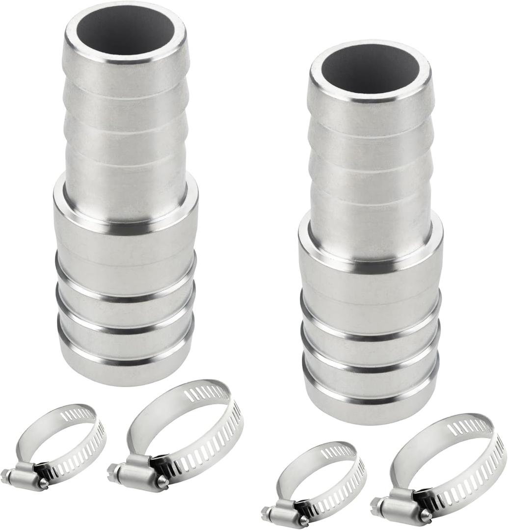 Yoebor Stainless Steel 304 Reducer Hose Barb Union Fitting, 1-1/4" Barbed x 1" Barbed Coupling W/4 Hose Clamps, Pack of 2