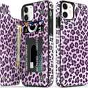 LETO for iPhone 11 Case,Leather Wallet Case with Fashion Floral Flower Designs for Girls Women,with Kickstand Card Slots Cover,Protective Phone Case for Apple iPhone 11 6.1" Purple Leopard