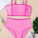 Herseas Women's 2 Pieces Colorblock Bikini Sets Square Neck Swimsuit Adjustable Spaghetti Straps Bathing Suit (Pink, XL)