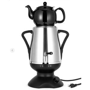 Electric Samovar Tea Maker, 3.2L Stainless Steel with 1.2L Porcelain Teapot