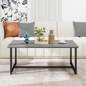 35.4" Rectangular Coffee Table for Living Room, Modern Industrial Style Coffee Table Center Table with Metal Frame for Small Space, Apartment, Office, Easy Assembly, Grey, 17.7"L x 35.4"W x 16.5"H