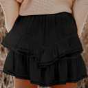 Aoudery Flowy Shorts for Women Casual Boho Ruffle Tiered Skorts High Waist Mini Skirts Golf Tennis Crochet Shorts (Black, S)