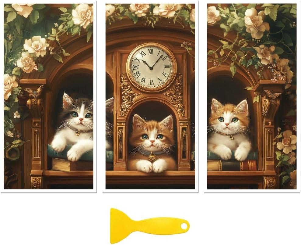 Peacoblue Rub on Transfer Decal Sticker for Furniture Craft Decor 6"x12" Bookcase Cat, 3Pcs Waterproof UV DTF Transfer for Drawer Dresser Glass Porcelain Wood Plastic