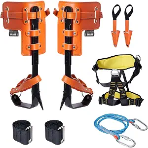 VEVOR Tree Climbing Spikes Set, 1 Pair Alloy Steel Climbing Spurs with Safety Rope and Safety Harness, 350lbs Load Capacity Tree Climbing Gear, Arborist Equipment for Climbers, Fruit Picking, Orange