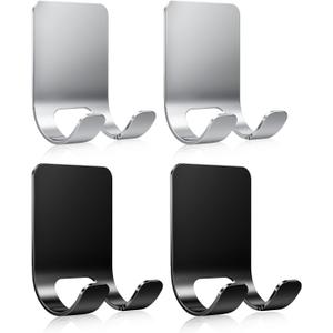4Pcs Razor Holder, Shaver Hook Hanger, Multipurpose Self Adhesive Double Hooks, Silver Black Stainless Steel Shower Hooks, For Bathroom and Kitchen Storage, Includes Loofah, Towel, Plug, Clothes