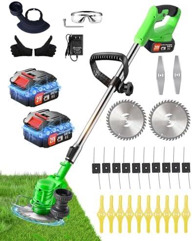 Cordless Weed Wacker Battery Powered,4-in-1 Grass Trimmer/Brush Cutter with 4 Types Blades, 21V Weed Electric Eater with 3.0Ah Battery*2 for Lawn Care and Yard Work