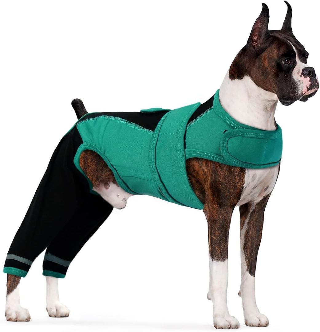 Dog Recovery Suit-Dog Hind Leg Recovery Sleeve for ACL TPLO Surgery -Adjustable Soft Anti-Licking Wrap with Reflective Strips & Anxiety Relief,for Female and Male Green L