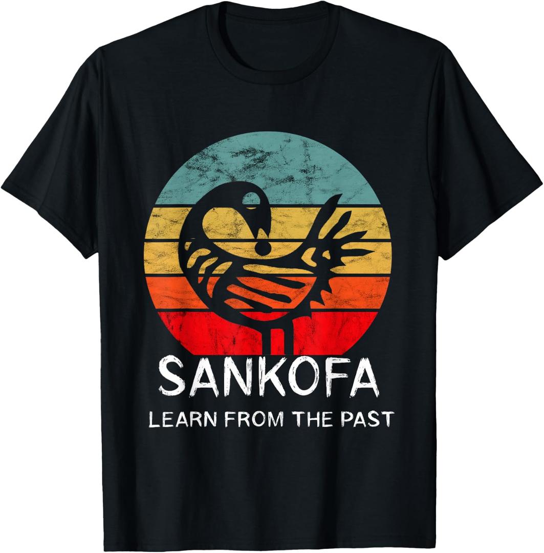 Sankofa Retro Vintage Learn from The Past African Bird T-Shirt (Black, L)