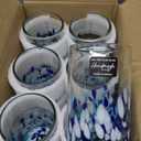 15 oz Hand Blown Mexican Drinking Glasses - Set of 6 tumblers, 15 fl oz each, Blue Confetti