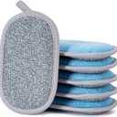 Dual-Sided Multi-Purpose Scrub Sponges, Non-Scratch Dishwashing Sponges for Kitchen, Reusable Microfiber Sponge for Efficiently Cleaning Dishes, High Density Sponge Inside (6 Pack, Medium) (Grey-blue)