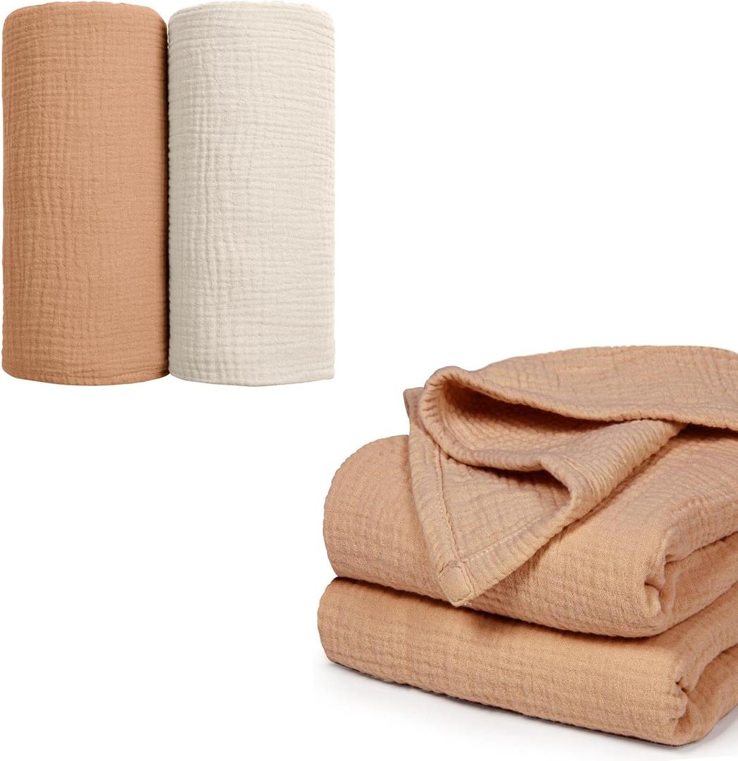 Lulumoon Muslin Baby Blanket & Muslin Swaddle BlanketCaramel
