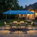 Kingdura 15ft Large Patio Umbrella with Solar Lights, Double-Sided Rectangle Outdoor Table Umbrella with Base Included, 12 Reinforced Ribs, 48 Led Lights, Crank Lift for Market Pool Deck, Royal blue