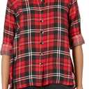MULTIPLES Women's Turn-up Cuff Long Sleeve Button Front & Bk Shirt (0X, Ruby Red)