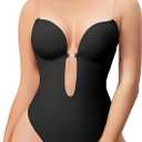 Women Shapewear Backless Body Bra Shaper Womens Plus Size Plunge Invishaper Low Back Thong Bodysuits Open Crotch Daily Use (Medium, Black)