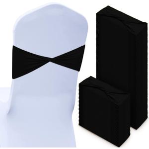 CHENGU 100 Pcs Spandex Chair Sashes Plain Bow Wedding Royal Chair Bands Without Buckle Birthday Decorations Elastic Ties Spandex Slider Sashes for Events Party Ceremony, (Black)